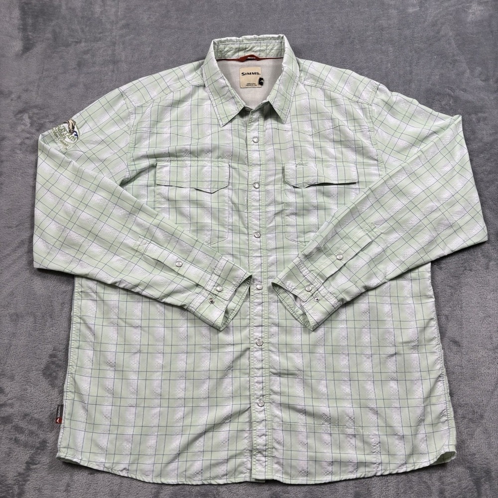 Simms Men's Big Sky Fishing Shirt Size XL Pearl Snap Western Gorpcore Plaid